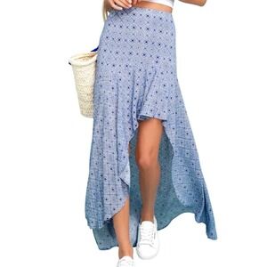 NWT Lulu's Blue Ruffled Hi-Lo Asymmetrical Skirt Size Small